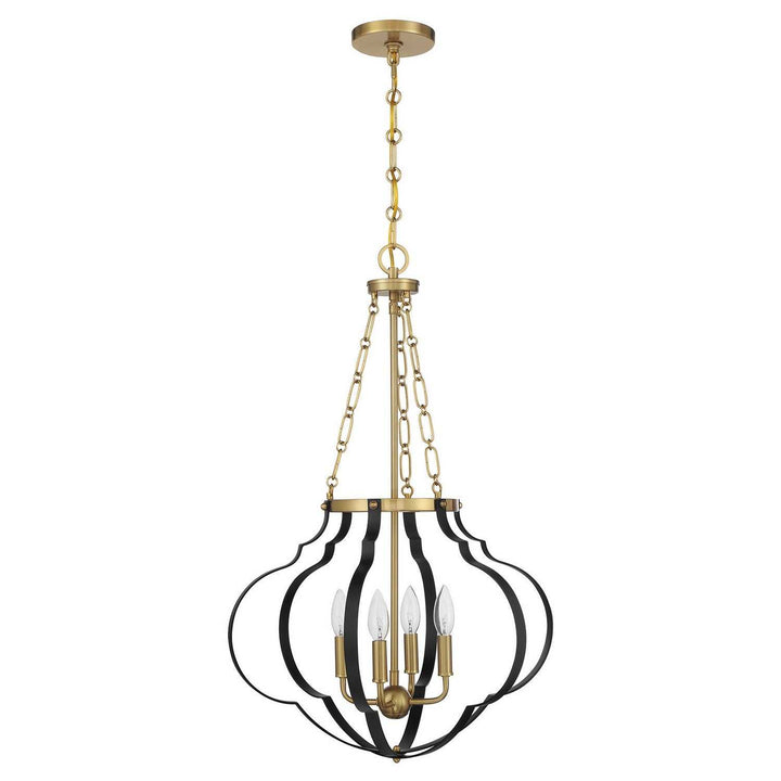 Savoy House - 7-4866-4-143 - Four Light Pendant - Mercer - Matte Black/Warm Brass