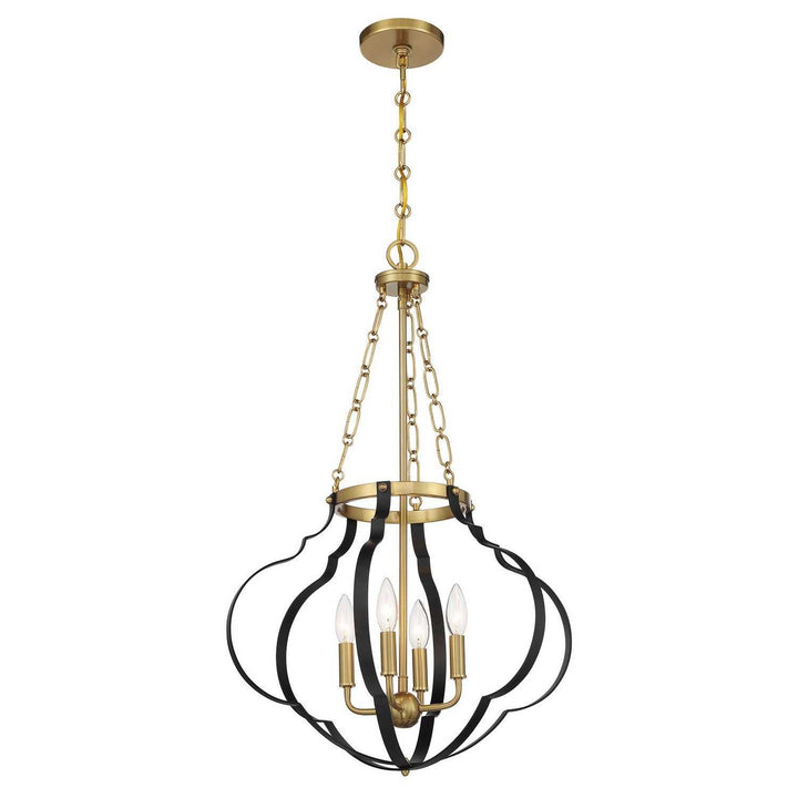 Savoy House - 7-4866-4-143 - Four Light Pendant - Mercer - Matte Black/Warm Brass