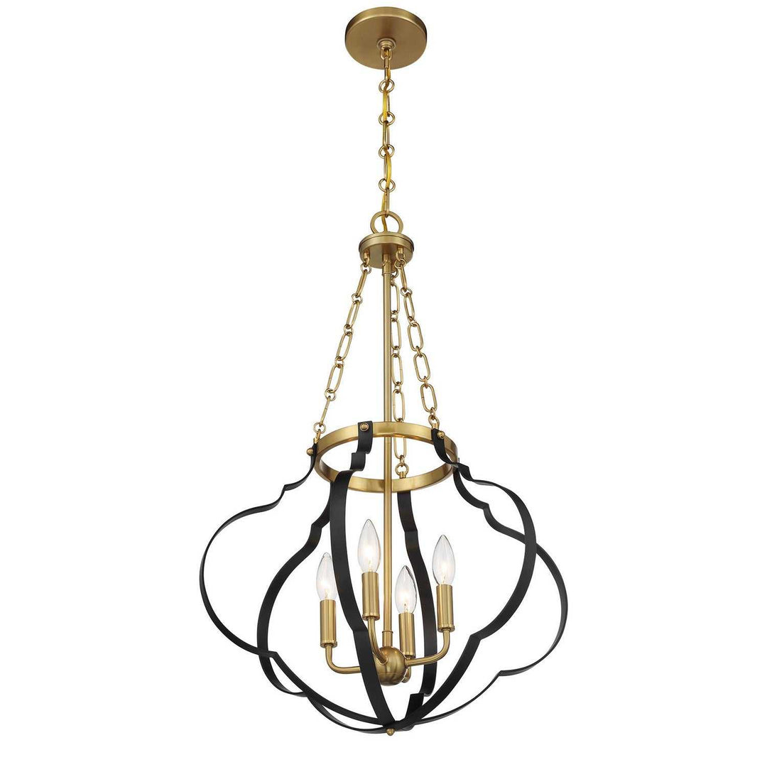 Savoy House - 7-4866-4-143 - Four Light Pendant - Mercer - Matte Black/Warm Brass