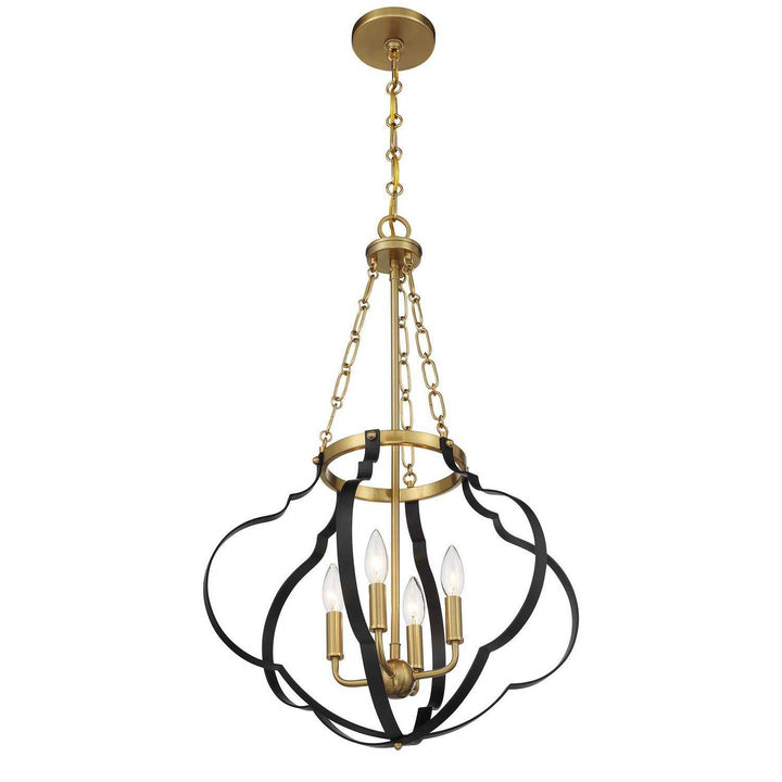 Savoy House - 7-4866-4-143 - Four Light Pendant - Mercer - Matte Black/Warm Brass