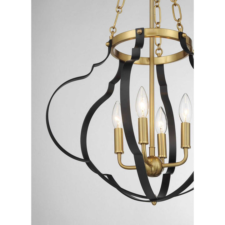 Savoy House - 7-4866-4-143 - Four Light Pendant - Mercer - Matte Black/Warm Brass