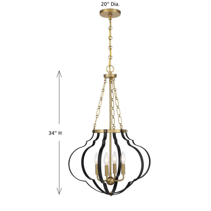 Savoy House - 7-4866-4-143 - Four Light Pendant - Mercer - Matte Black/Warm Brass