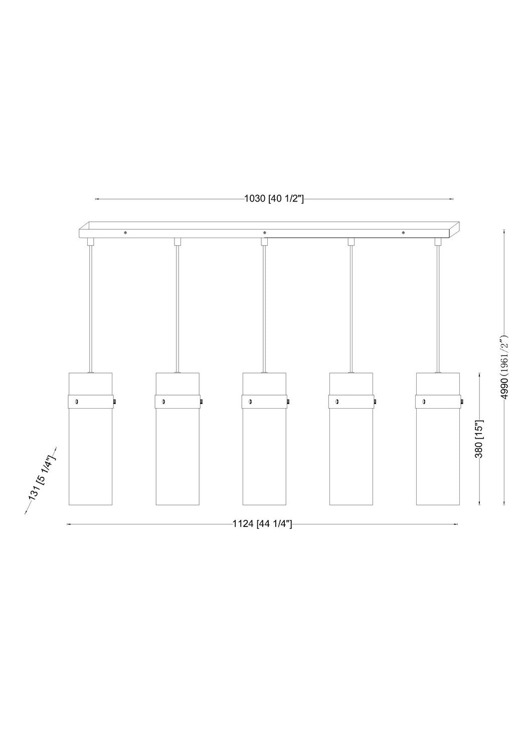 Z-Lite Canada - 7002P5-5L-RB - Five Light Linear Chandelier - Fontaine - Rubbed Brass