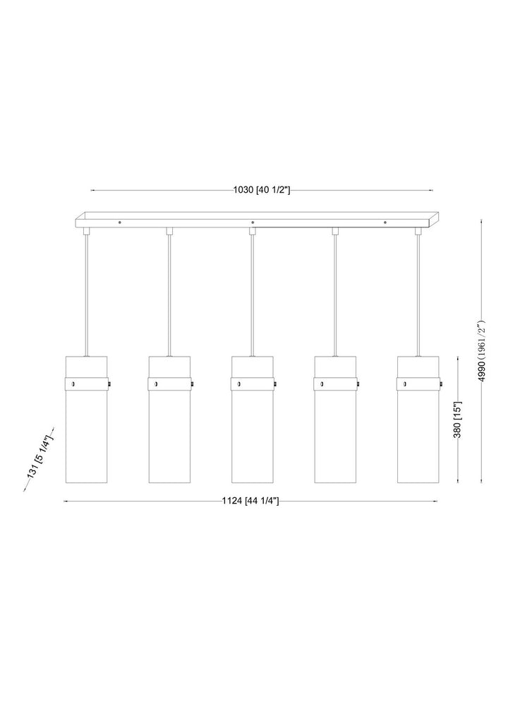 Z-Lite Canada - 7002P5-5L-RB - Five Light Linear Chandelier - Fontaine - Rubbed Brass