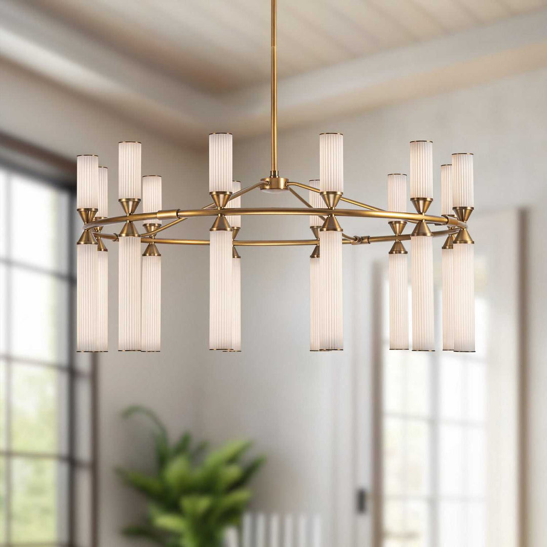 Alora Canada - CH348038VBFR-UNV - LED Chandelier - Edwin - Vintage Brass/Frosted Ribbed Glass