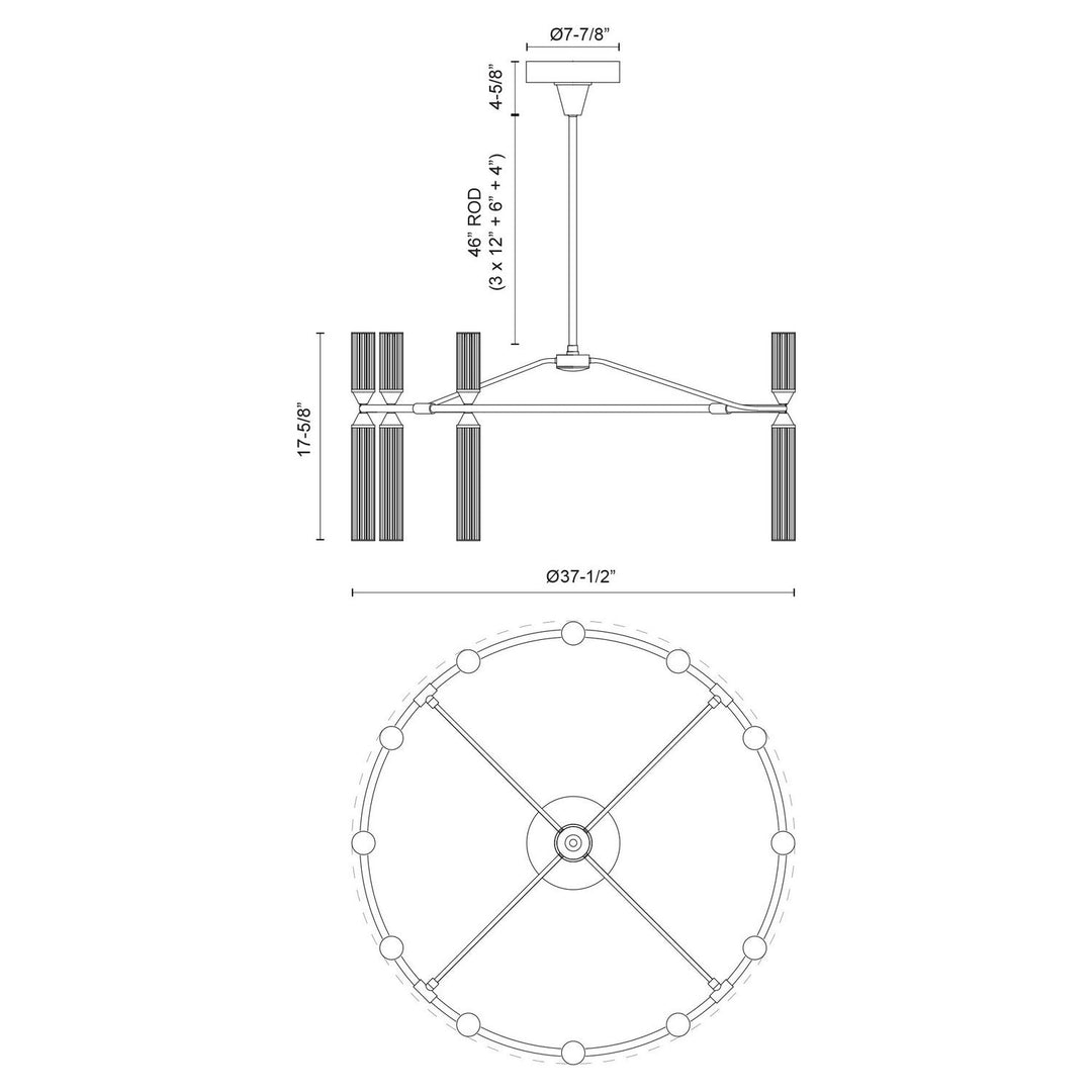 Alora Canada - CH348038VBFR-UNV - LED Chandelier - Edwin - Vintage Brass/Frosted Ribbed Glass