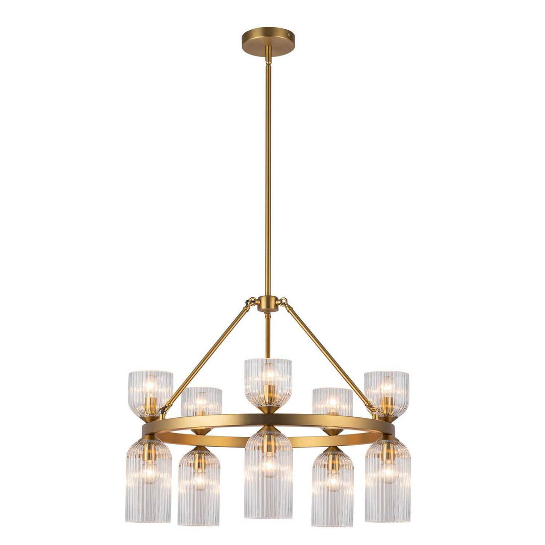Alora Canada - CH442626BGCR - Ten Light Chandelier - Nelly - Brushed Gold/Clear Ribbed Glass