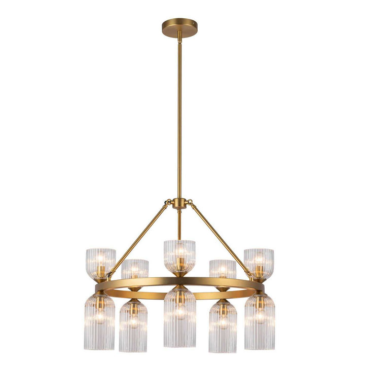 Alora Canada - CH442626BGCR - Ten Light Chandelier - Nelly - Brushed Gold/Clear Ribbed Glass
