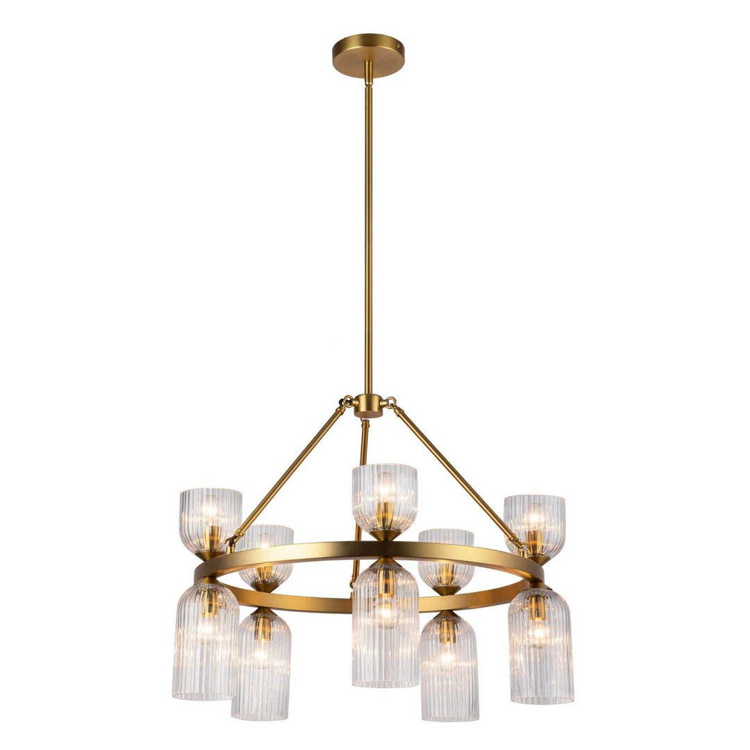 Alora Canada - CH442626BGCR - Ten Light Chandelier - Nelly - Brushed Gold/Clear Ribbed Glass