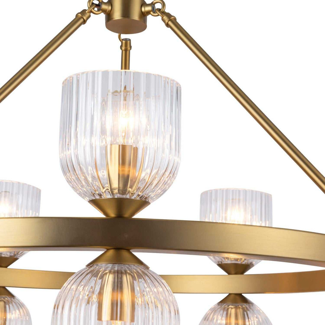 Alora Canada - CH442626BGCR - Ten Light Chandelier - Nelly - Brushed Gold/Clear Ribbed Glass