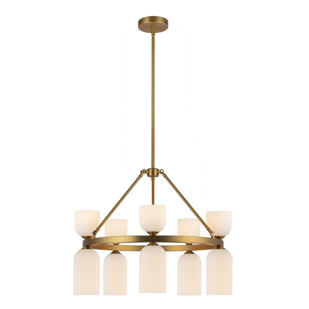 Alora Canada - CH442626BGGR - Ten Light Chandelier - Nelly - Brushed Gold/Glossy Ribbed Opal Glass