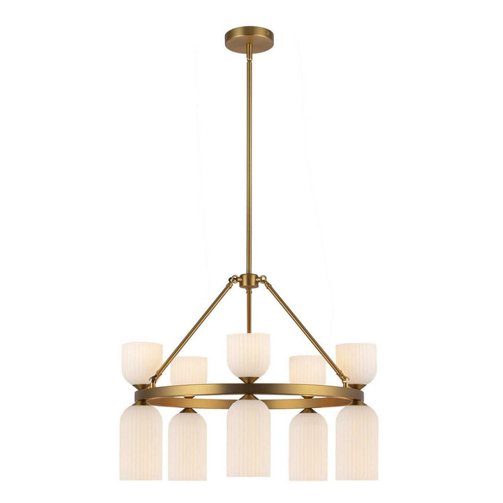 Alora Canada - CH442626BGGR - Ten Light Chandelier - Nelly - Brushed Gold/Glossy Ribbed Opal Glass