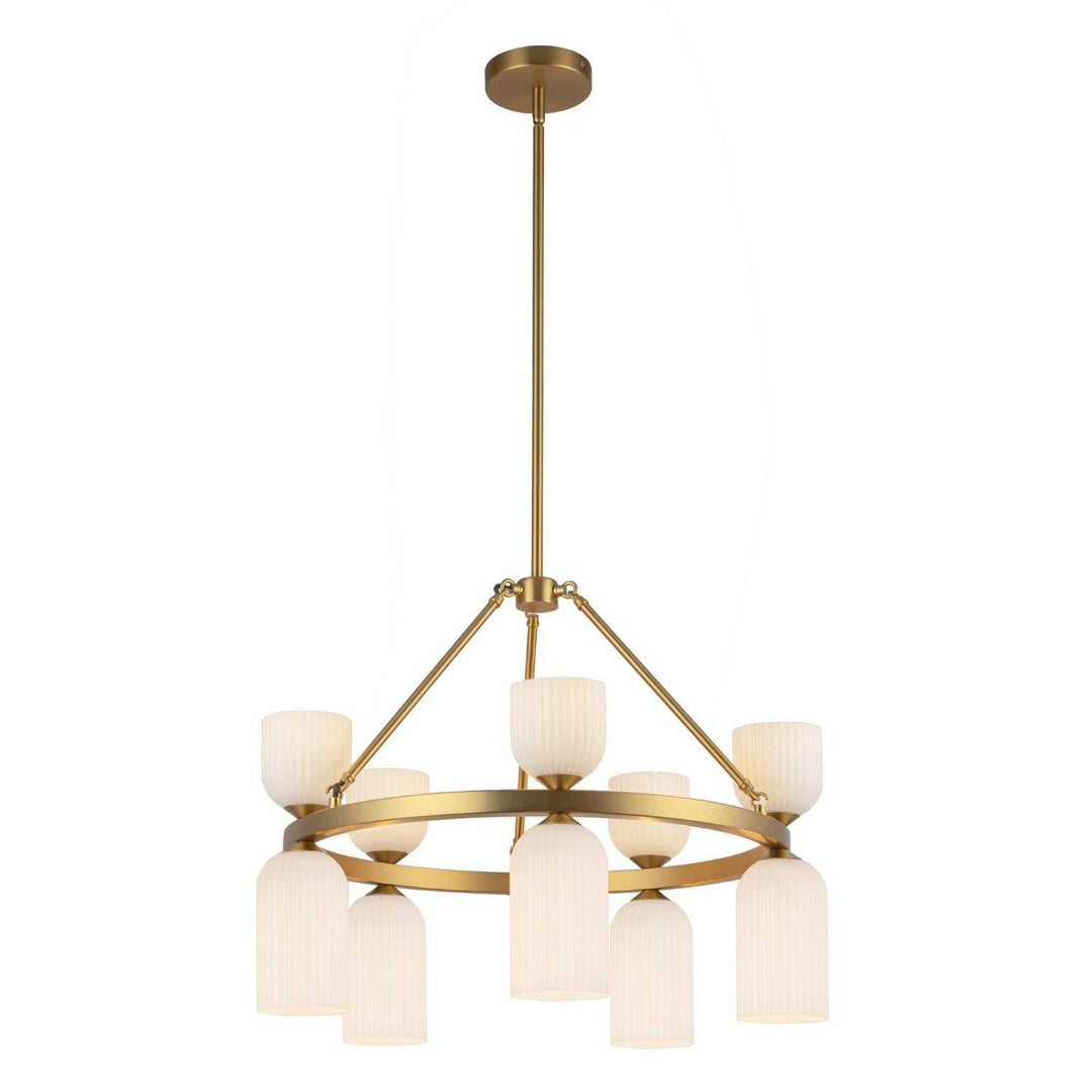 Alora Canada - CH442626BGGR - Ten Light Chandelier - Nelly - Brushed Gold/Glossy Ribbed Opal Glass
