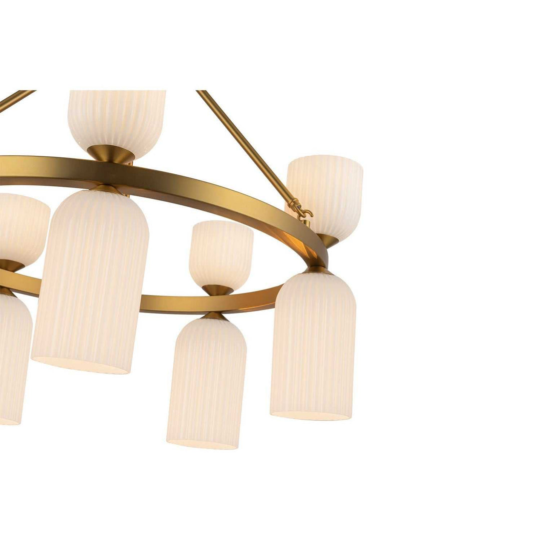 Alora Canada - CH442626BGGR - Ten Light Chandelier - Nelly - Brushed Gold/Glossy Ribbed Opal Glass