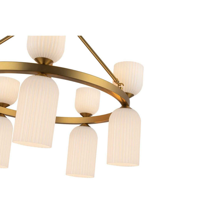 Alora Canada - CH442626BGGR - Ten Light Chandelier - Nelly - Brushed Gold/Glossy Ribbed Opal Glass