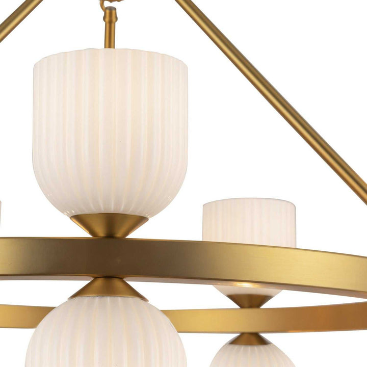 Alora Canada - CH442626BGGR - Ten Light Chandelier - Nelly - Brushed Gold/Glossy Ribbed Opal Glass