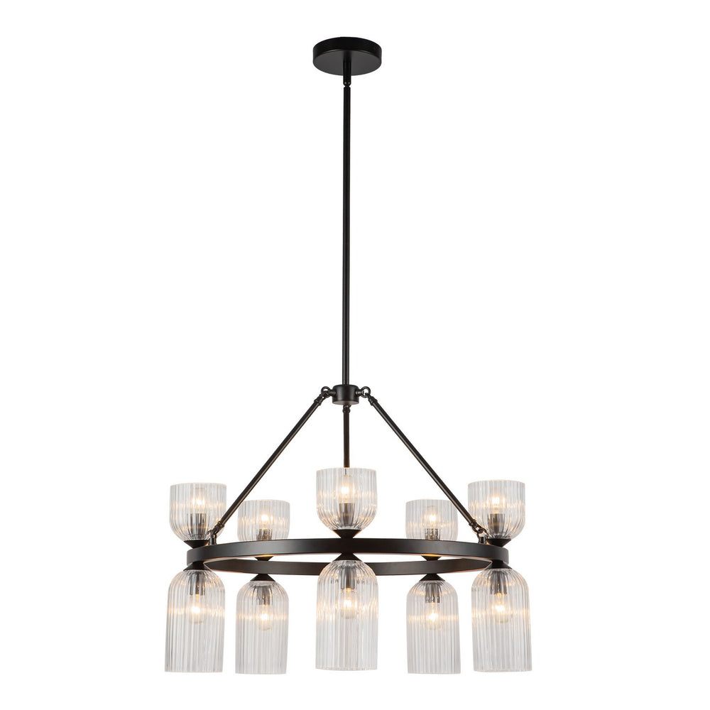 Alora Canada - CH442626MBCR - Ten Light Chandelier - Nelly - Matte Black/Clear Ribbed Glass