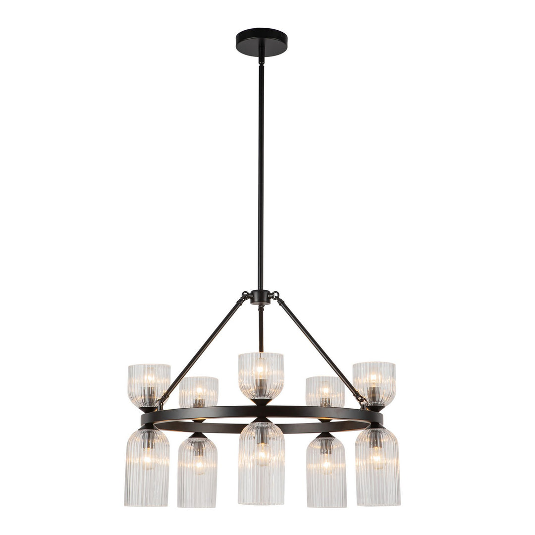 Alora Canada - CH442626MBCR - Ten Light Chandelier - Nelly - Matte Black/Clear Ribbed Glass