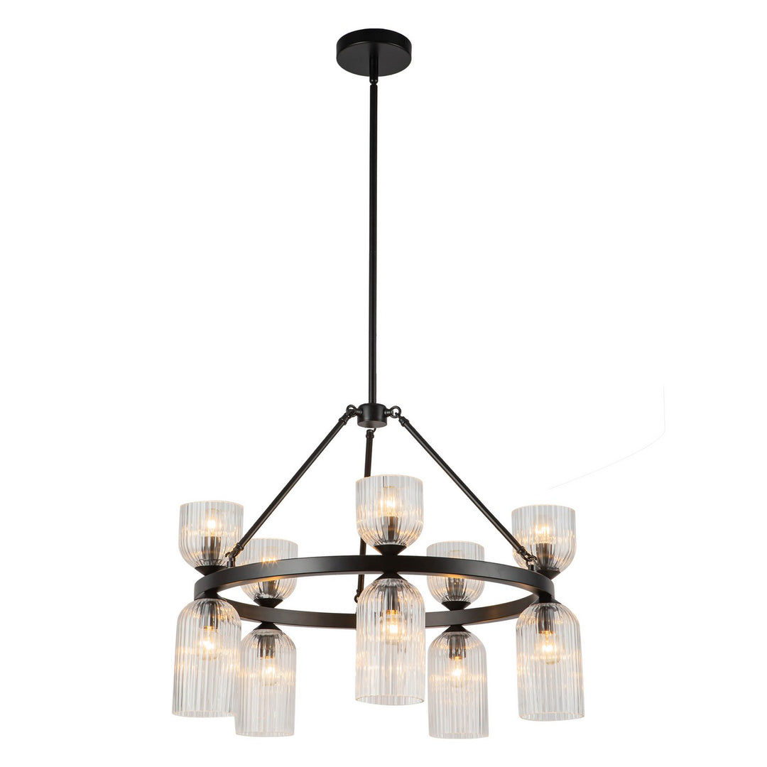 Alora Canada - CH442626MBCR - Ten Light Chandelier - Nelly - Matte Black/Clear Ribbed Glass