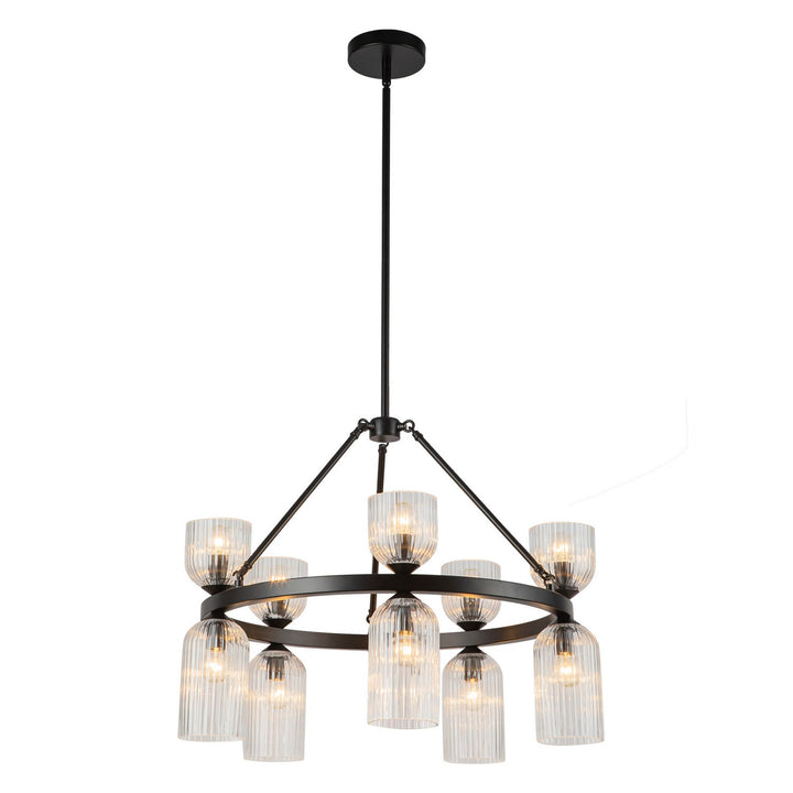 Alora Canada - CH442626MBCR - Ten Light Chandelier - Nelly - Matte Black/Clear Ribbed Glass