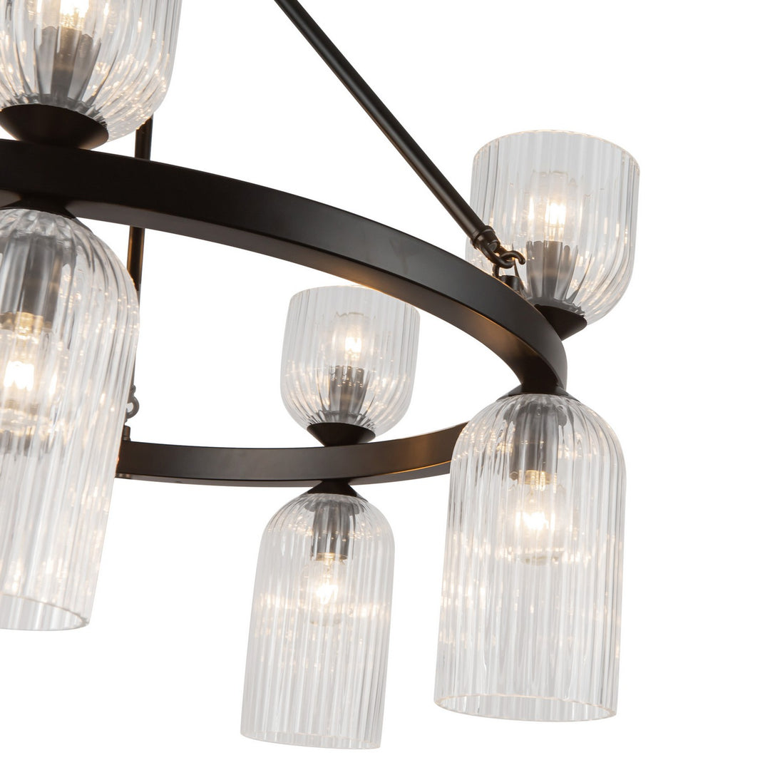 Alora Canada - CH442626MBCR - Ten Light Chandelier - Nelly - Matte Black/Clear Ribbed Glass