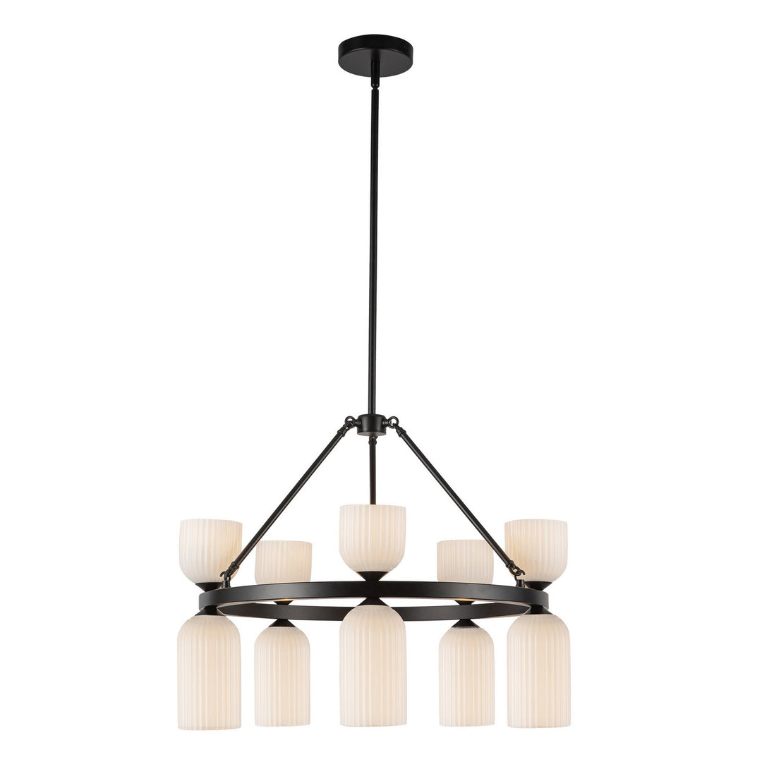 Alora Canada - CH442626MBGR - Ten Light Chandelier - Nelly - Matte Black/Glossy Ribbed Opal Glass
