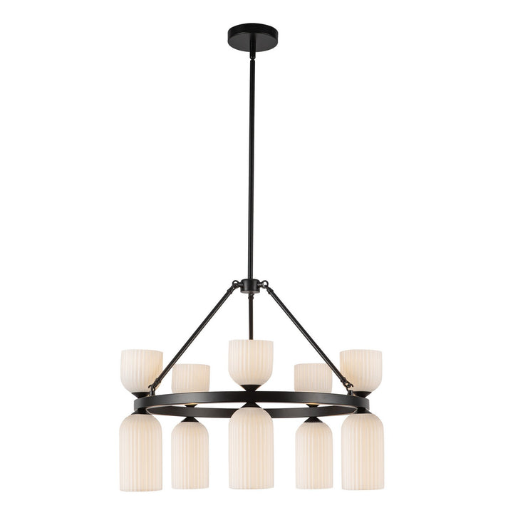 Alora Canada - CH442626MBGR - Ten Light Chandelier - Nelly - Matte Black/Glossy Ribbed Opal Glass
