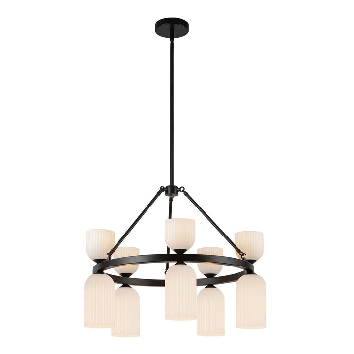 Alora Canada - CH442626MBGR - Ten Light Chandelier - Nelly - Matte Black/Glossy Ribbed Opal Glass