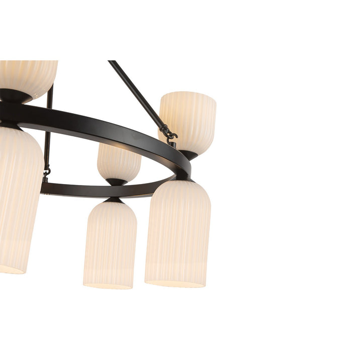 Alora Canada - CH442626MBGR - Ten Light Chandelier - Nelly - Matte Black/Glossy Ribbed Opal Glass