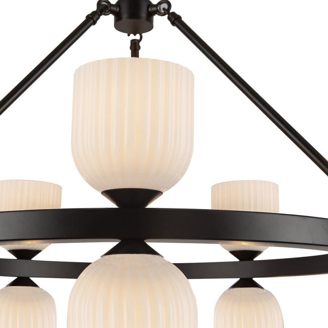 Alora Canada - CH442626MBGR - Ten Light Chandelier - Nelly - Matte Black/Glossy Ribbed Opal Glass