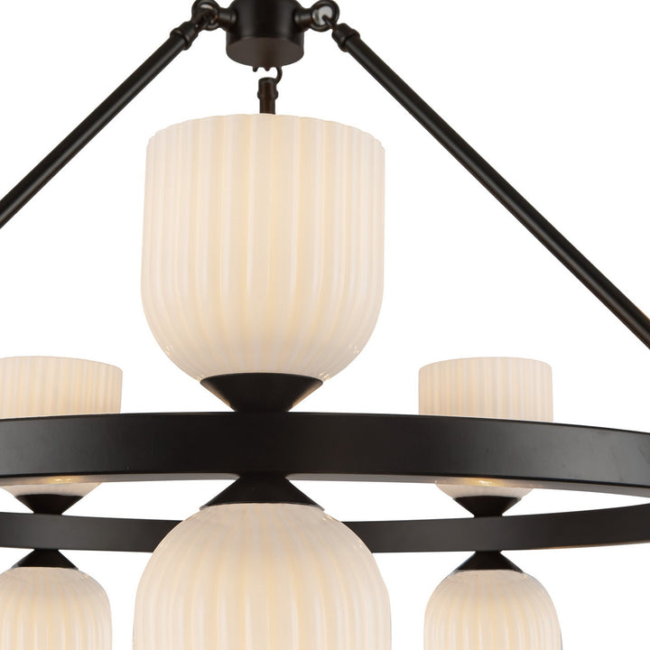 Alora Canada - CH442626MBGR - Ten Light Chandelier - Nelly - Matte Black/Glossy Ribbed Opal Glass