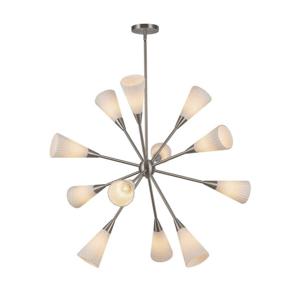 Alora Canada - CH462039BNGR - 12 Light Chandelier - Cosmo - Brushed Nickel/Glossy Ribbed Opal Glass