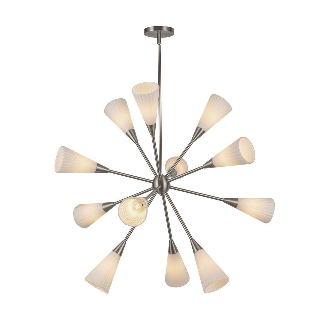 Alora Canada - CH462039BNGR - 12 Light Chandelier - Cosmo - Brushed Nickel/Glossy Ribbed Opal Glass