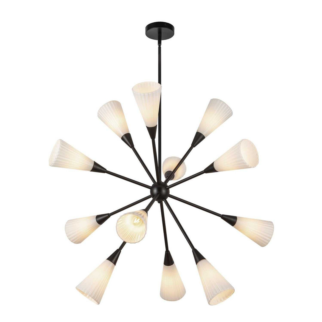 Alora Canada - CH462039MBGR - 12 Light Chandelier - Cosmo - Matte Black/Glossy Ribbed Opal Glass
