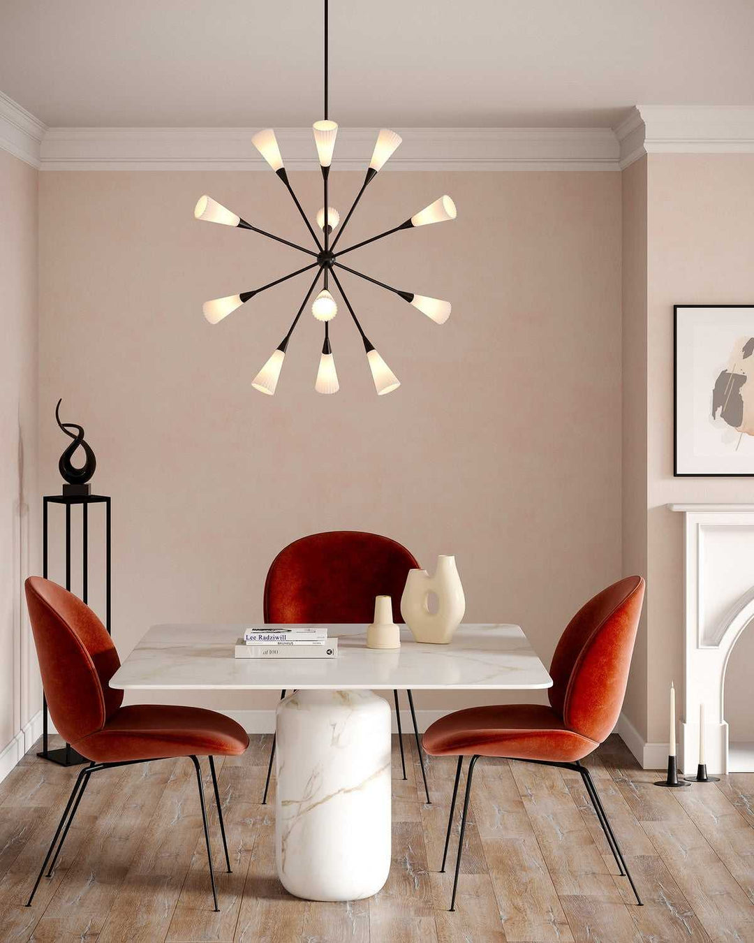 Alora Canada - CH462039MBGR - 12 Light Chandelier - Cosmo - Matte Black/Glossy Ribbed Opal Glass