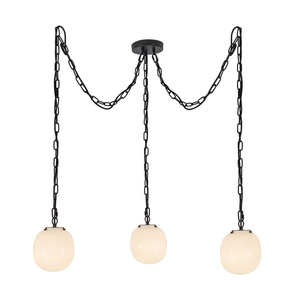 Alora Canada - MP579707MBGR - Three Light Pendant - Cherise - Matte Black/Glossy Ribbed Opal Glass