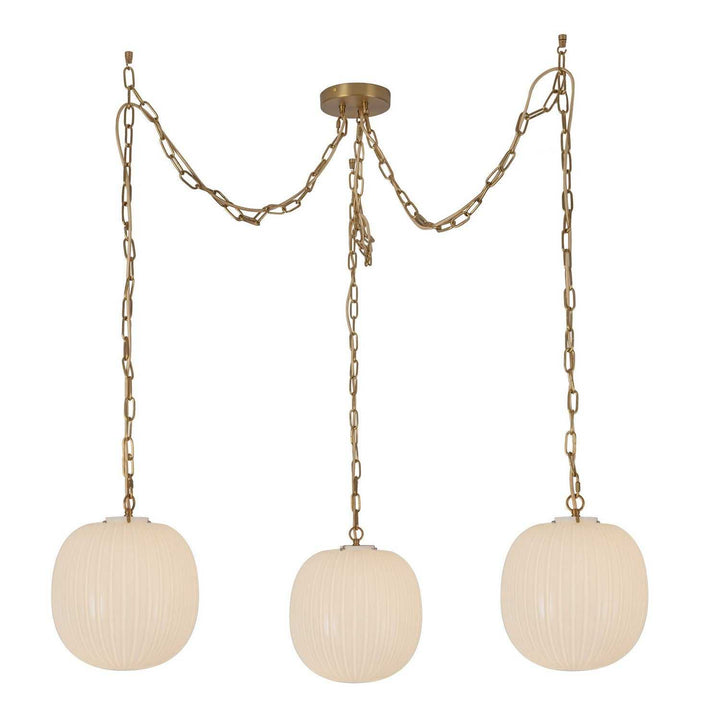 Alora Canada - MP579712BGGR - Three Light Pendant - Cherise - Brushed Gold/Glossy Ribbed Opal Glass
