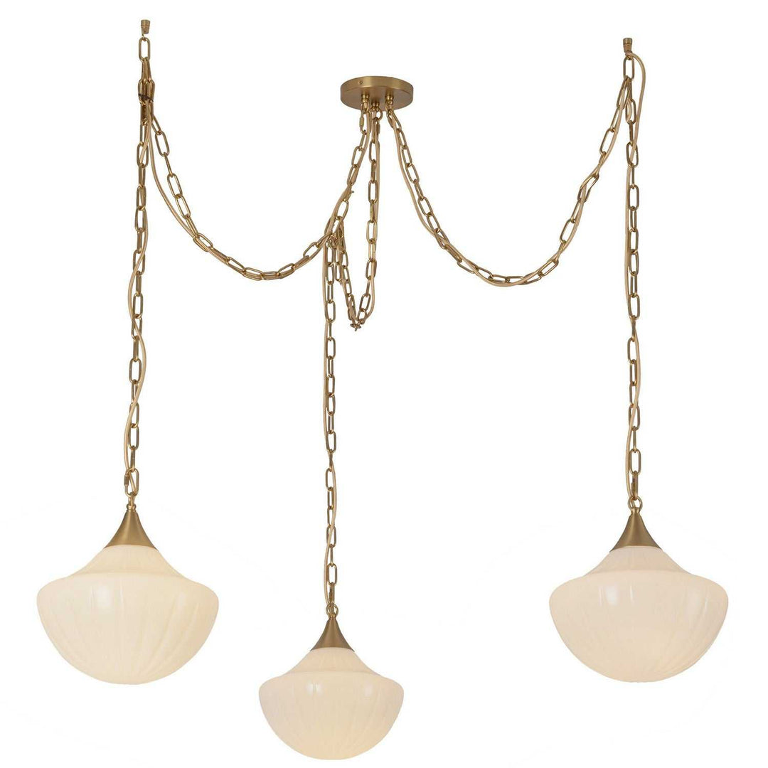 Alora Canada - MP651312BGGR - Three Light Pendant - Farrah - Brushed Gold/Glossy Ribbed Opal Glass