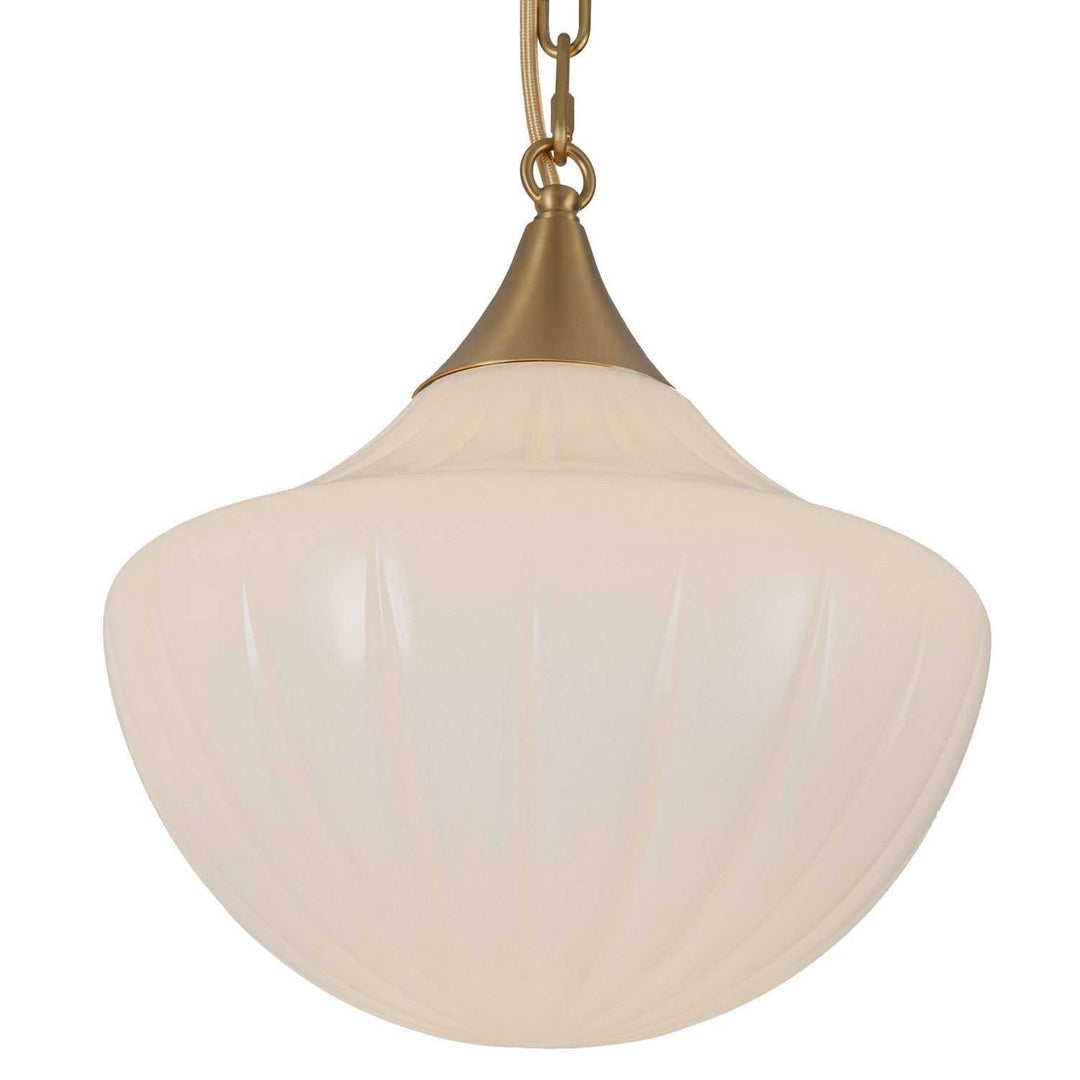 Alora Canada - MP651312BGGR - Three Light Pendant - Farrah - Brushed Gold/Glossy Ribbed Opal Glass