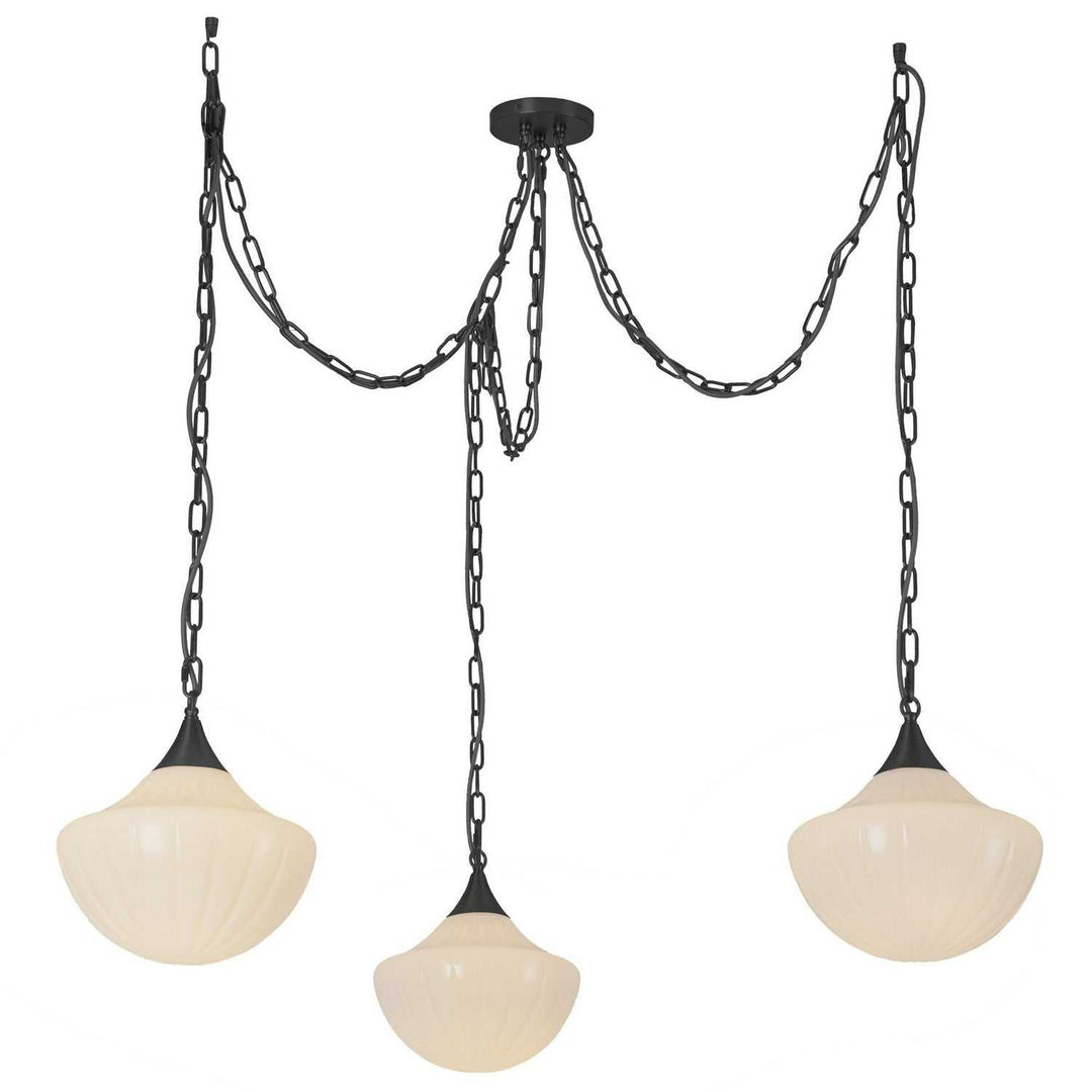 Alora Canada - MP651312MBGR - Three Light Pendant - Farrah - Matte Black/Glossy Ribbed Opal Glass