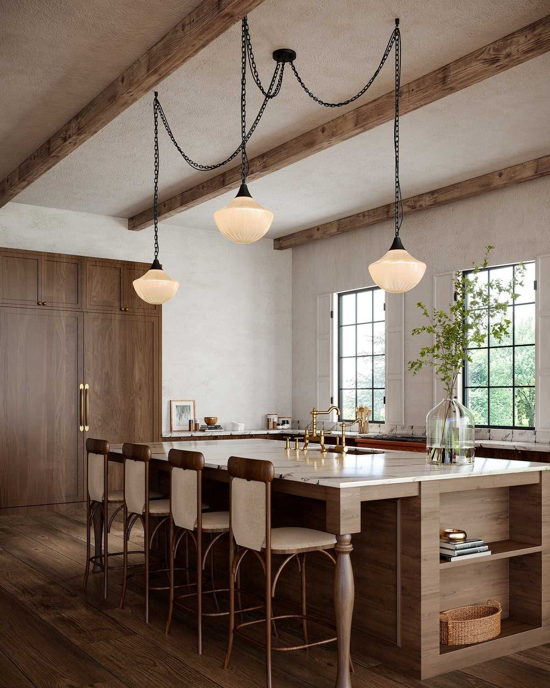 Alora Canada - MP651312MBGR - Three Light Pendant - Farrah - Matte Black/Glossy Ribbed Opal Glass