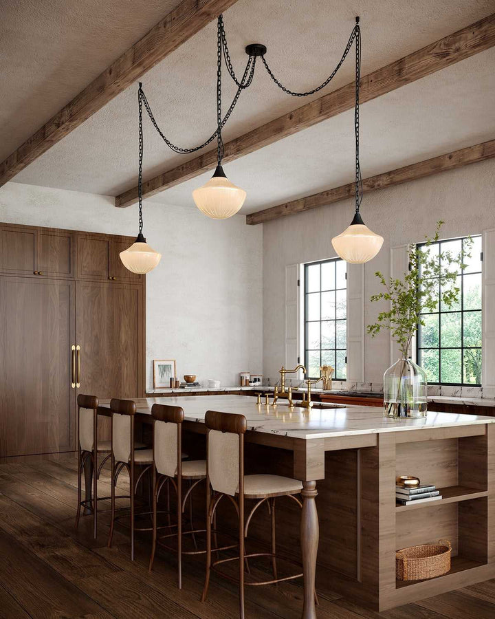 Alora Canada - MP651312MBGR - Three Light Pendant - Farrah - Matte Black/Glossy Ribbed Opal Glass