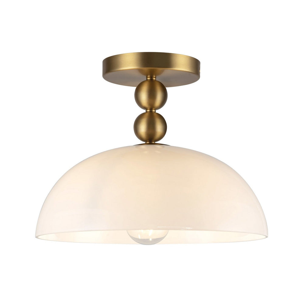 Paisley One Light Semi-Flush Mount in Brushed Gold/Glossy Opal Glass Alora Canada