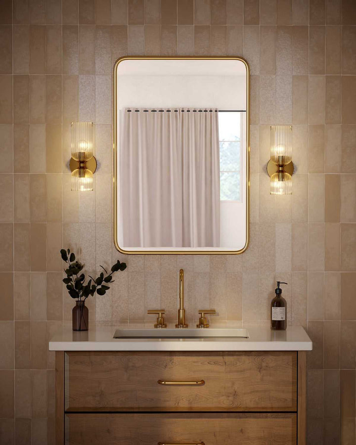 Alora Canada - WV442612BGCR - Two Light Vanity - Nelly - Brushed Gold/Clear Ribbed Glass