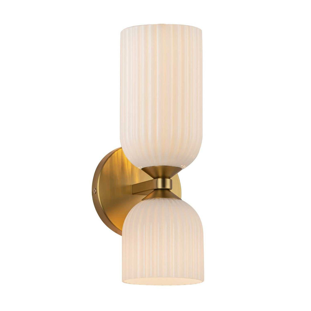 Alora Canada - WV442612BGGR - Two Light Vanity - Nelly - Brushed Gold/Glossy Ribbed Opal Glass