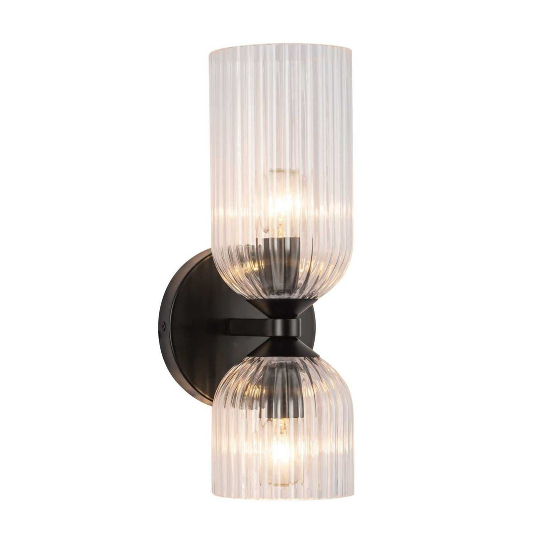Alora Canada - WV442612MBCR - Two Light Vanity - Nelly - Matte Black/Clear Ribbed Glass