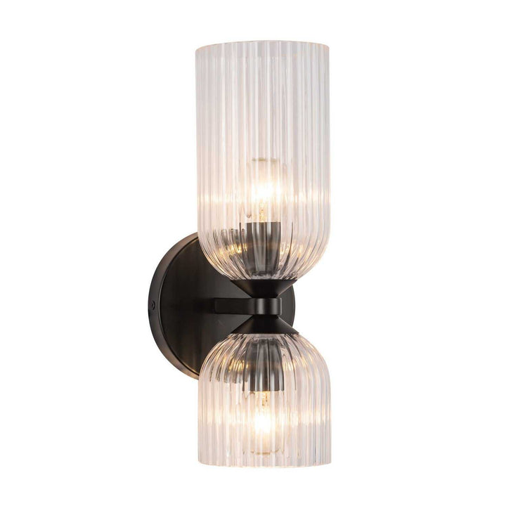 Alora Canada - WV442612MBCR - Two Light Vanity - Nelly - Matte Black/Clear Ribbed Glass