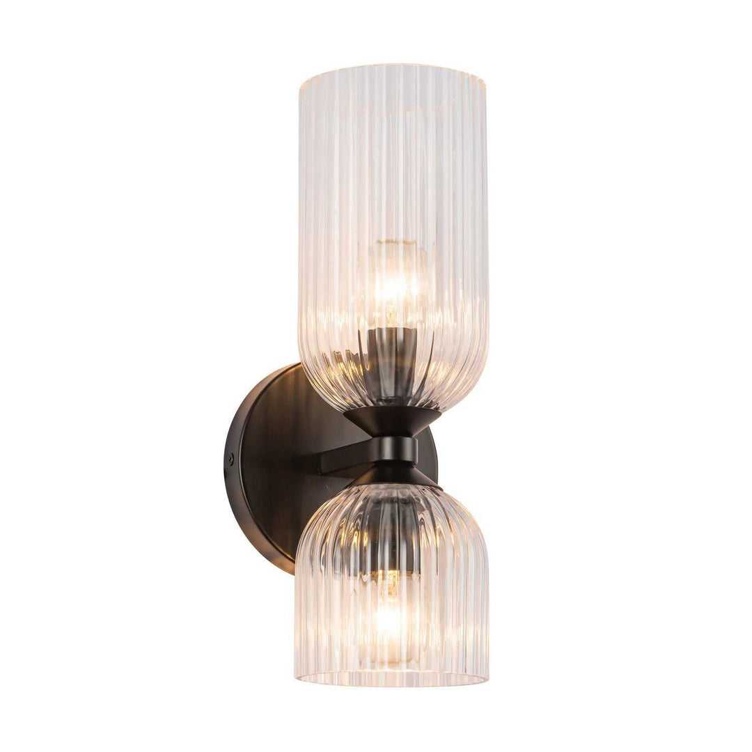 Alora Canada - WV442612MBCR - Two Light Vanity - Nelly - Matte Black/Clear Ribbed Glass
