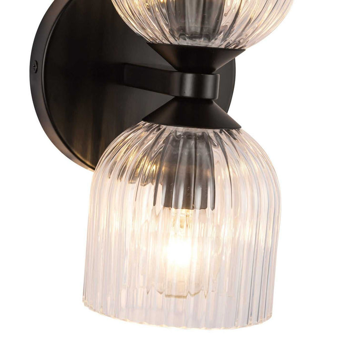 Alora Canada - WV442612MBCR - Two Light Vanity - Nelly - Matte Black/Clear Ribbed Glass