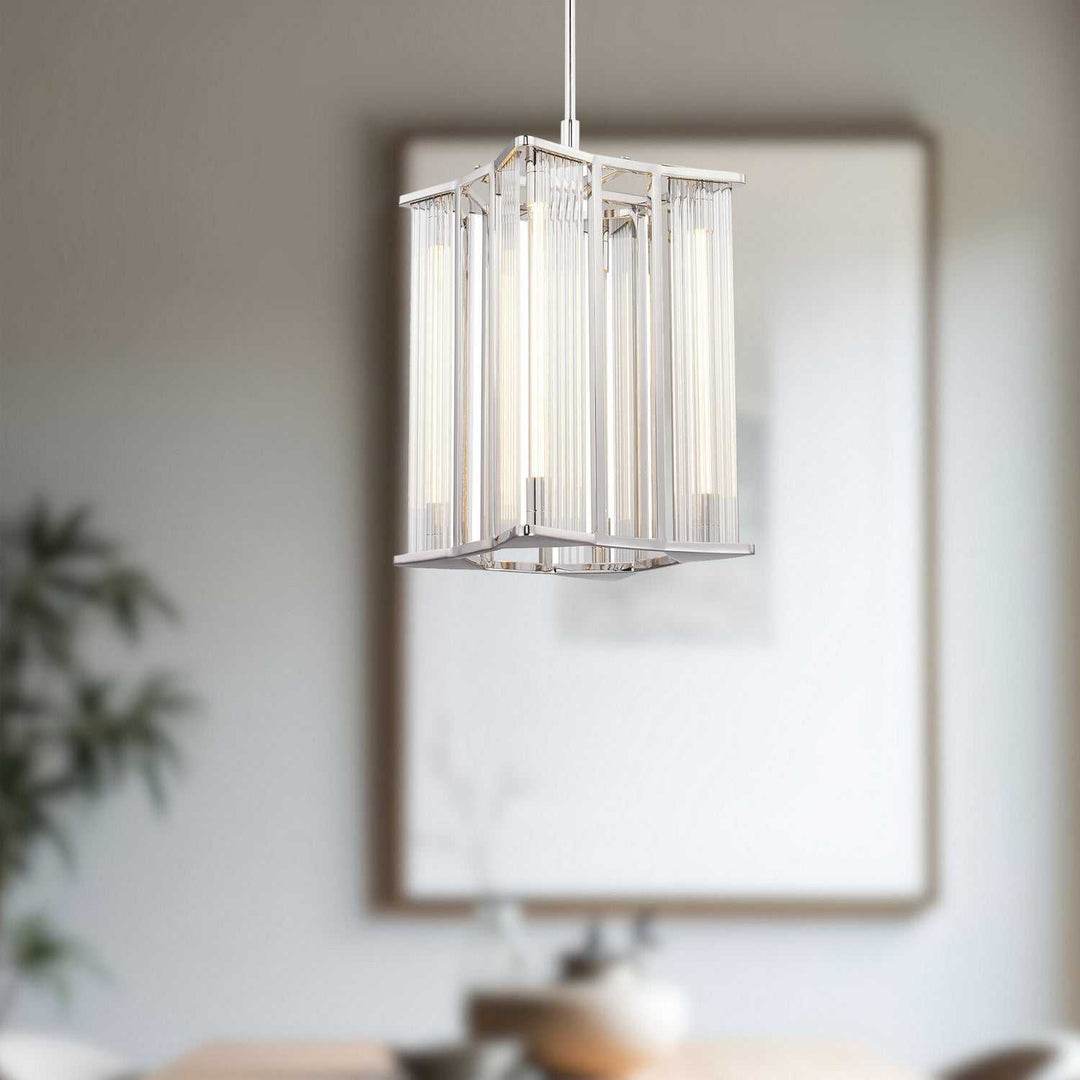 Sabre LED Pendant in Polished Nickel/Ribbed Glass Alora Canada
